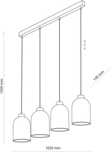 TK Lighting Glazen hanglamp Satipo, 4-lamps, transparant