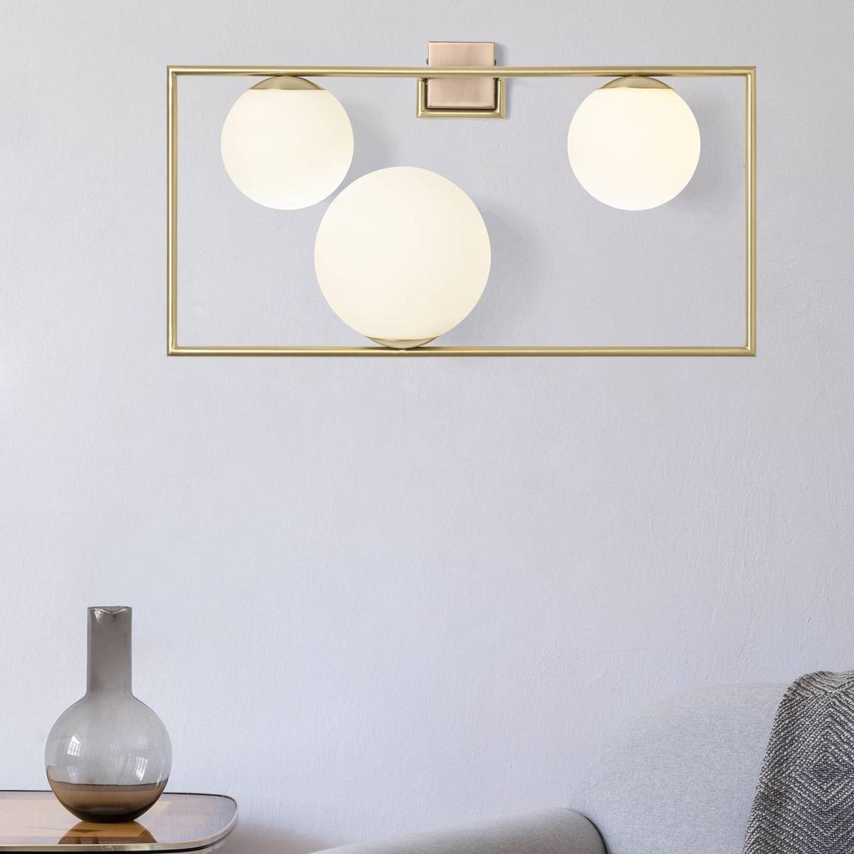 MILOOX BY Sforzin Wandlamp Buble, goud, 3 opaalglazen kappen