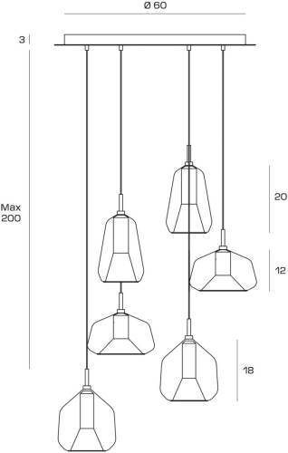 MILOOX BY Sforzin Hanglamp X-Ray, 6-lamps, goud/brons/koper