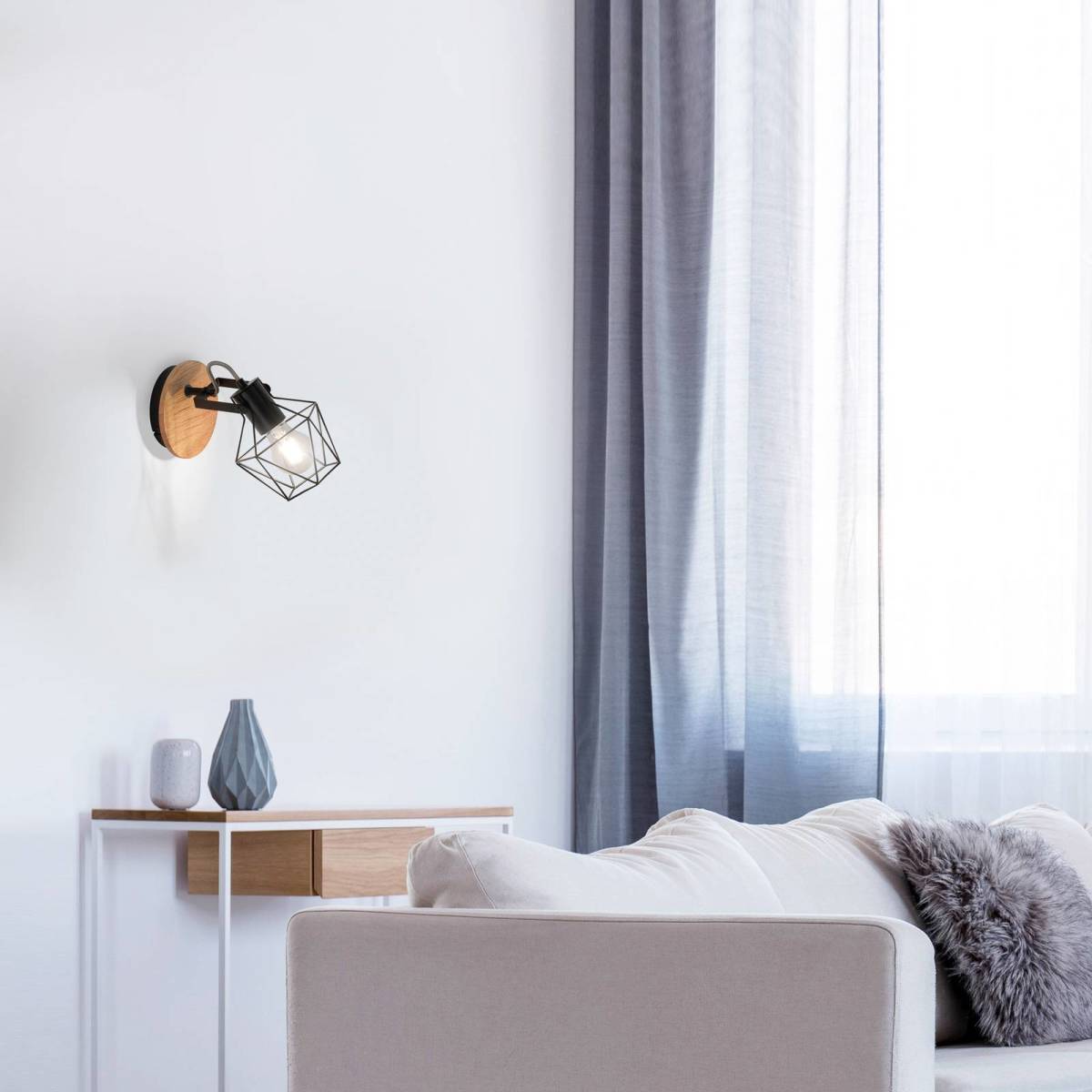 JUST LIGHT. Wandlamp Jaro verstelbaar zwart/hout 1-lamp