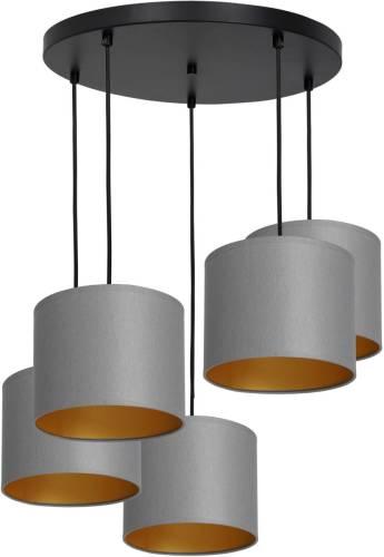 EULUNA Hanglamp Soho, cilindrisch rond 5-lamps grijs/goud