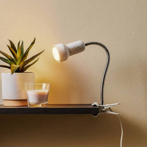 TEMAR LIGHTING Klemlamp Lolek met lange flexibele arm, wit