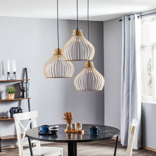 TEMAR LIGHTING hanglamp Barrel met houten kappen, 3-lamps rond