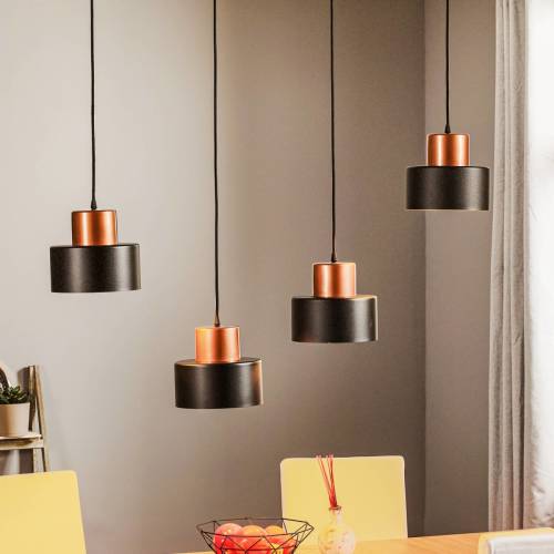 TEMAR LIGHTING Hanglamp Olla in zwart/koper, 4-lamps