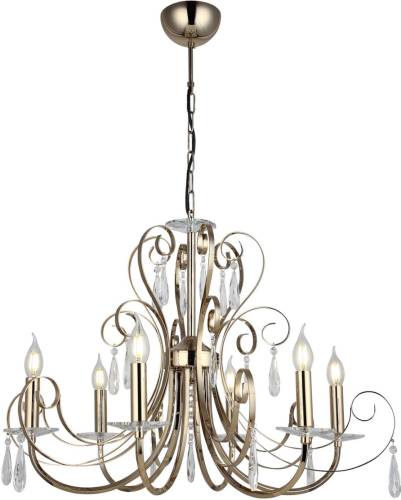 Lucea Kroonluchter Elamo met glasbehang goud, 6-lamps