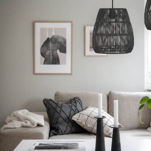 PR Home Saigon hanglamp, rotanlook, zwart, Ø 38 cm