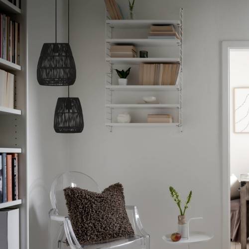 PR Home Saigon hanglamp, rotanlook, zwart, Ø 18 cm