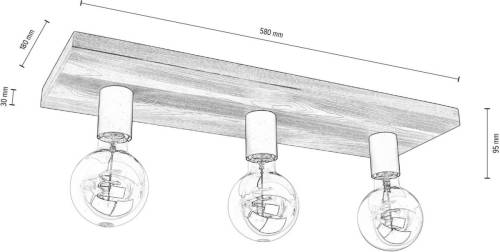 Envostar Lobo plafondlamp 3-lamps grenen walnoot