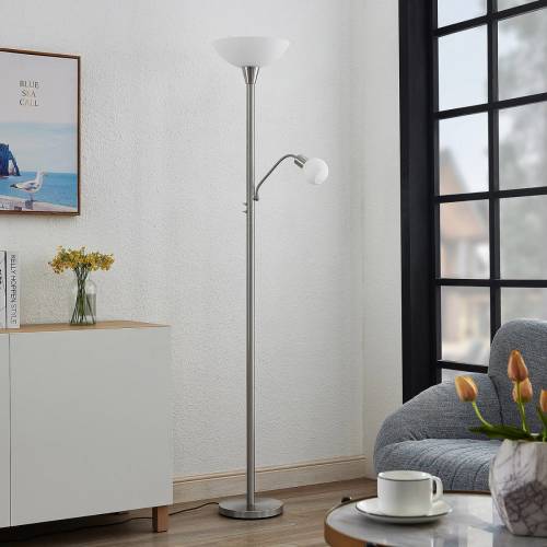 ELC vloerlamp Navisa met leeslamp, nikkel mat