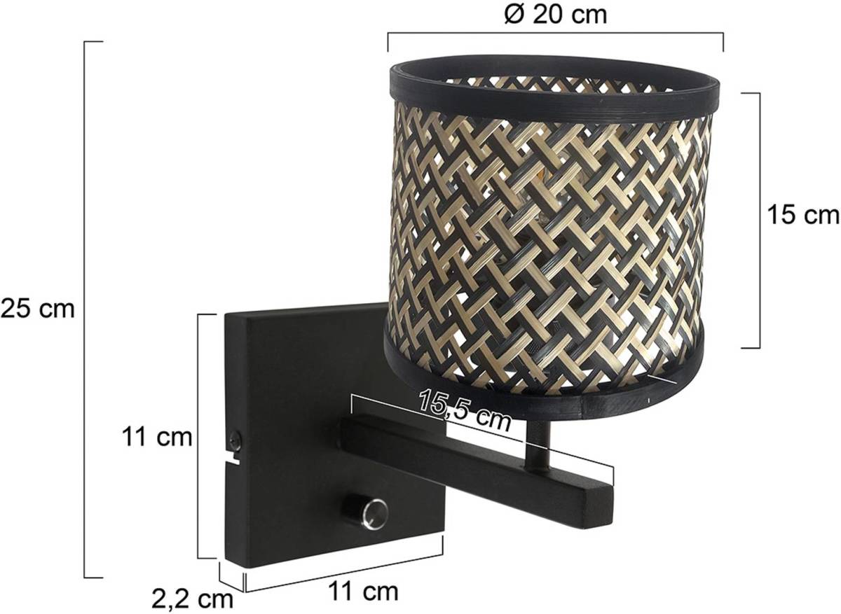 Steinhauer Wandlamp Stang 3709ZW, vlechtwerk naturel/zwart