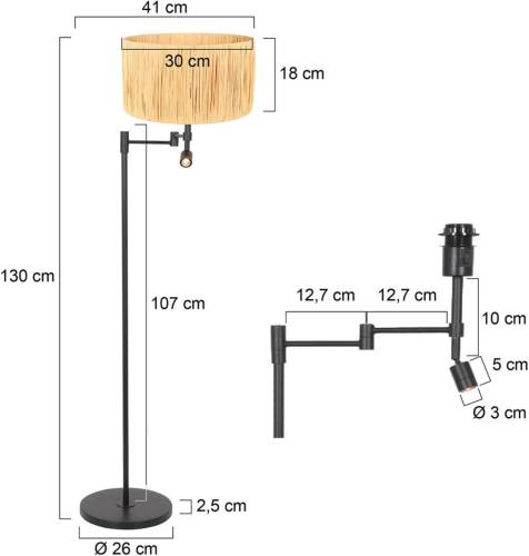 Steinhauer Stang vloerlamp, LED leeslampje, naturel vlechtwerk