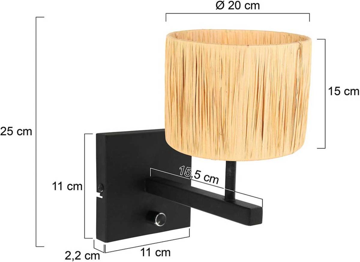 Steinhauer Wandlamp Stang 3710ZW, Natur vlechtwerk