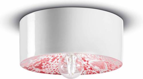 Ferroluce PI plafondlamp, bloemenpatroon Ø 25 cm rood/wit