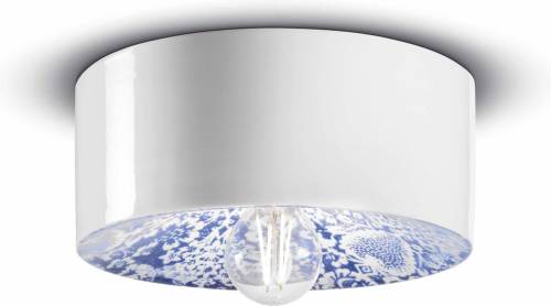 Ferroluce PI plafondlamp met bloemenmotief, Ø 25 cm blauw/wit