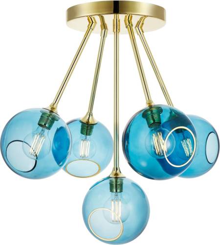 DESIGN BY US Ballroom Molecule plafondlamp, blauw, glas, 5-lamps