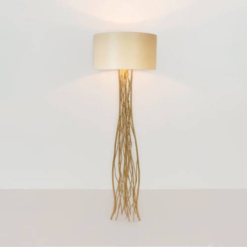 HOLLÄNDER Vloerlamp Capri, goud/ecru, hoogte 155 cm, gehamerd ijzer