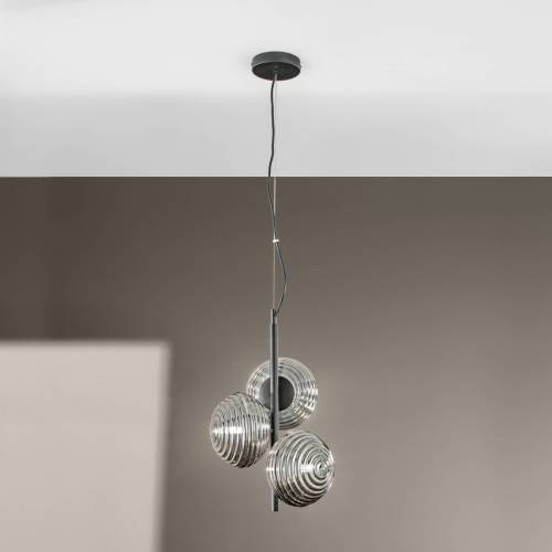 ECO-Light Ripple hanglamp, zwart/chroom, 3-lamps