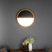 ECO-Light Vista LED wandlamp, zwart/licht hout, Ø 40 cm
