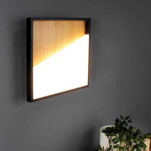 ECO-Light Vista LED wandlamp, licht hout/zwart, 40 x 40 cm