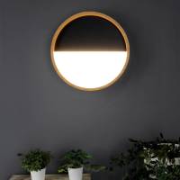 ECO-Light Vista LED wandlamp, zwart/licht hout, Ø 30 cm