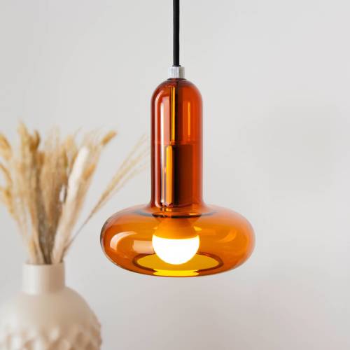 ECO-Light Hanglamp Perseus, amber, Ø 15 cm, glas, dimbaar