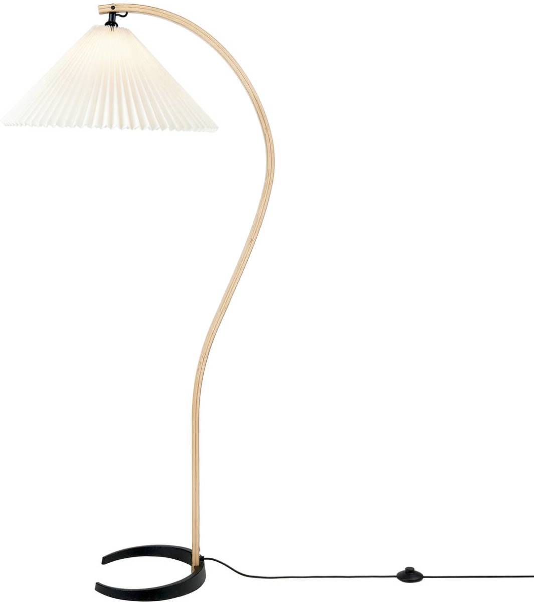 Gubi Timberline vloerlamp, houten frame, witte Canvas kap