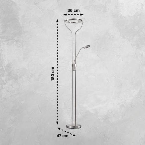 Fischer & Honsel Davos LED vloerlamp, nikkelkleurig, hoogte 180 cm, 2-lamps, CCT