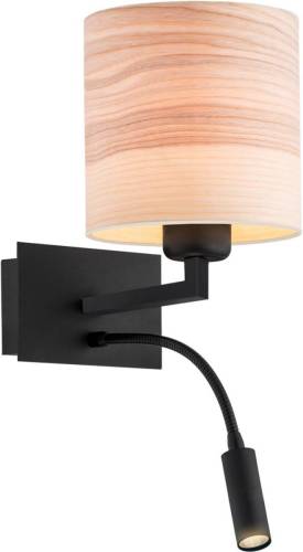 Argon Wandlamp Harry, rond, zwart/hout licht