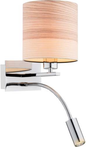 Argon Wandlamp Harry, rond, chroom/hout licht