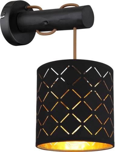 GLOBO Textiel-wandlamp Clarke, zwart-goud