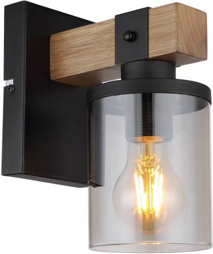 GLOBO Wandlamp Lila met hout-dwarsarm en glazen kap
