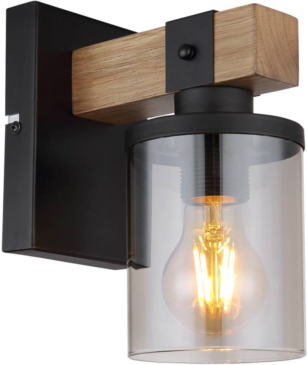 GLOBO Wandlamp Lila met hout-dwarsarm en glazen kap