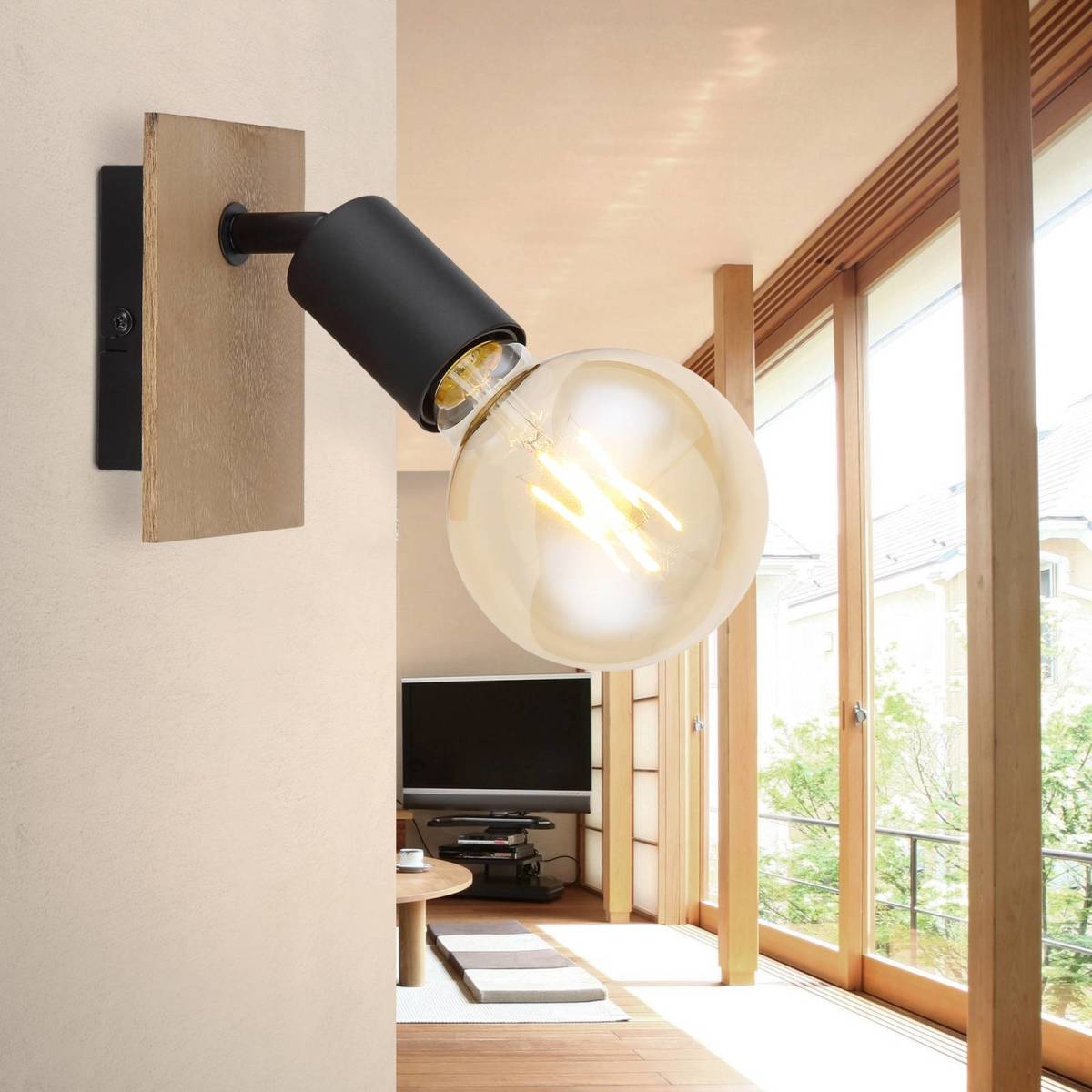 GLOBO Wandlamp Martha met houtplaat