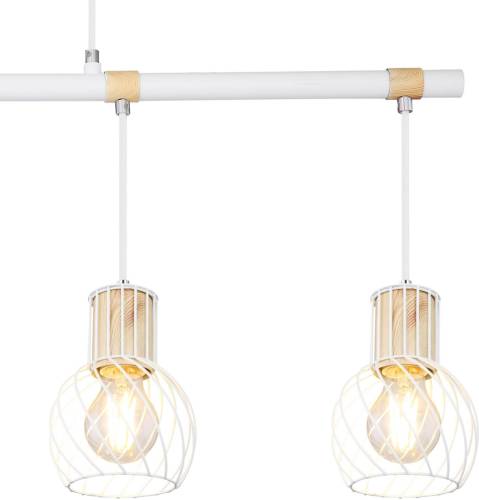 GLOBO Hanglamp Luise in wit en houtoptiek, 4-lamps