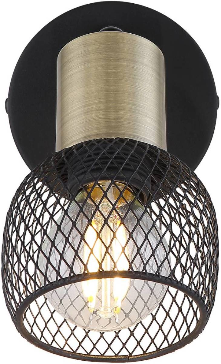 GLOBO Wandlamp Fiastra, zwart/oudmessing