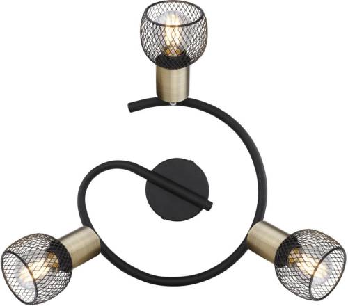 GLOBO Plafondlamp Fiastra, zwart/oudmessing 3-lamps