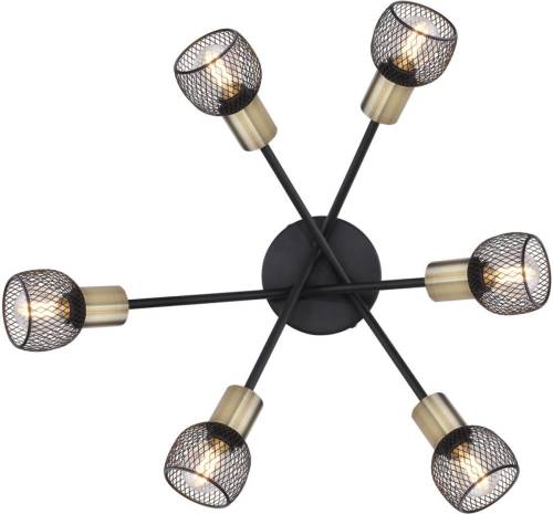GLOBO Plafondlamp Fiastra, zwart/oudmessing 6-lamps