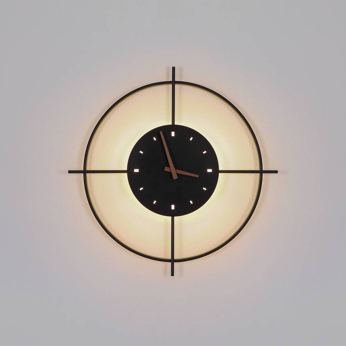 GLOBO LED wandlamp Sussy met klok, zwart, Ø 50 cm