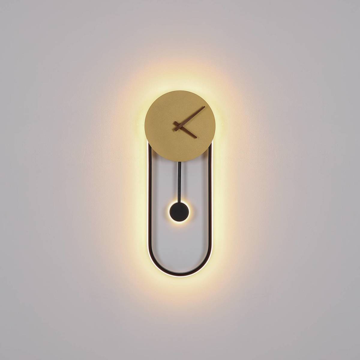 GLOBO LED wandlamp Sussy met klok, zwart/goud