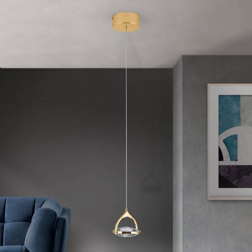 Orion LED hanglamp Moon, K9-kristalglas, 1-lamp, goud