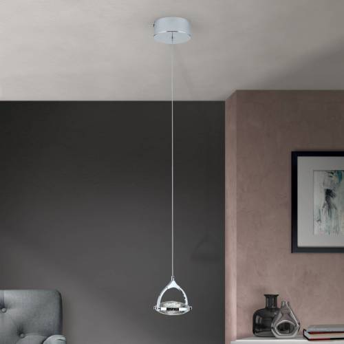 Orion LED hanglamp Moon, K9-kristalglas, 1-lamp, chroom