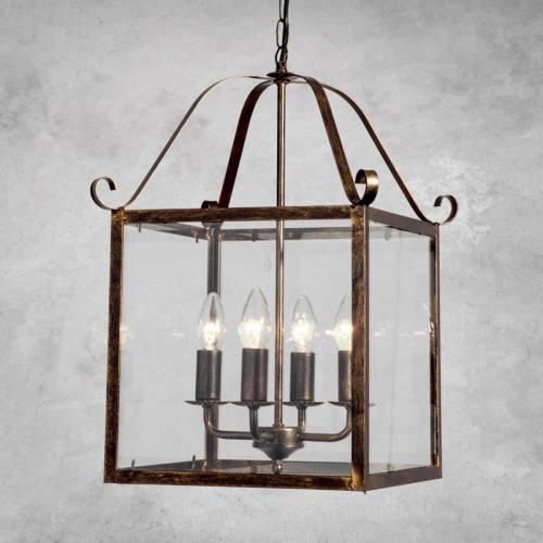 Orion Hanglamp Manto, hoekig, goud antiek, 4-lamps