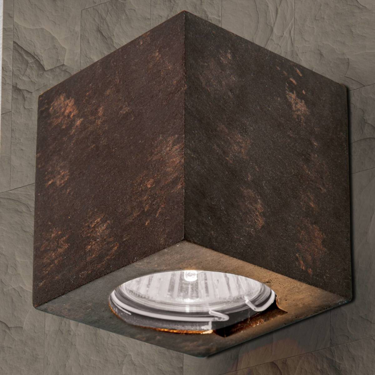 Orion Wandlamp Cube van keramiek hoogte 7,5cm roestbruin