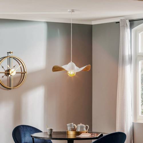 Sigma Hanglamp Jil, kap gebogen, wit/goud