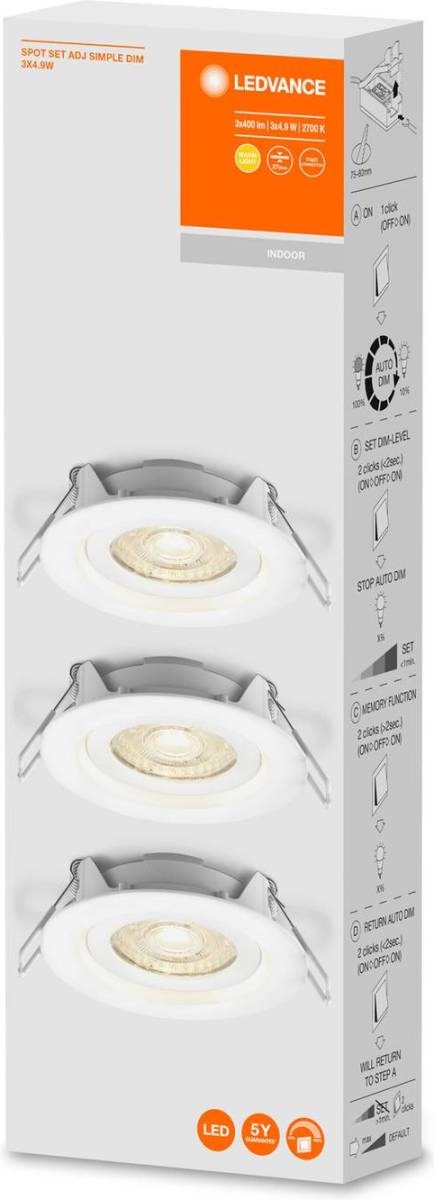 LEDVANCE Adj Simple Dim inbouwspot per 3 2.700K