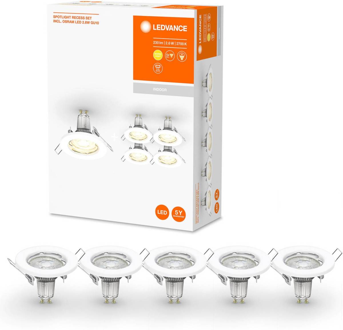 LEDVANCE LED inbouwspot GU10 Recessed 5 per set
