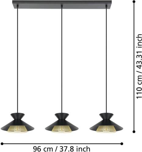 Eglo Hanglamp Grizedale, 3-lamps, zwart/messing