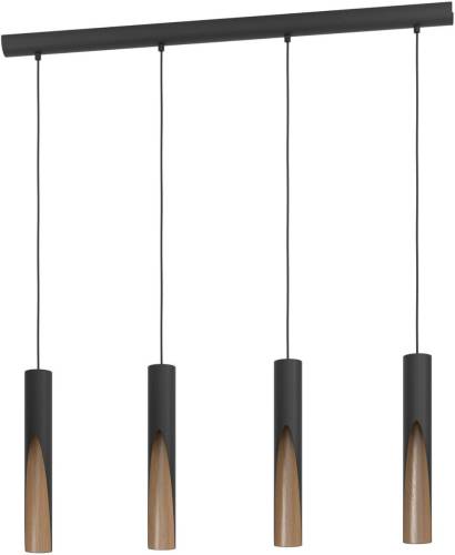 Eglo LED hanglamp Barbotto in zwart/eiken, 4-lamp