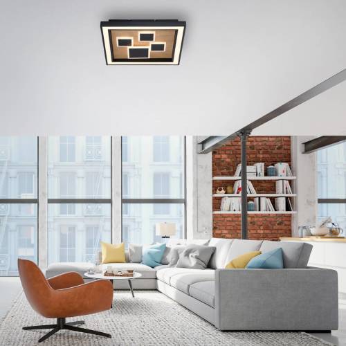 Paul Neuhaus LED plafondlamp Eliza, hout, 48x48 cm