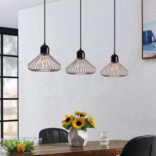 Lindby Metehan hanglamp, 3-lamps, koper